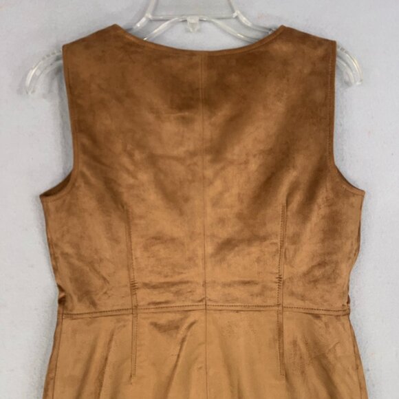 Talbots Dress Womens 2 Tan Tobacco Faux Suede Button Front Academia Quiet Luxury - Picture 7 of 14